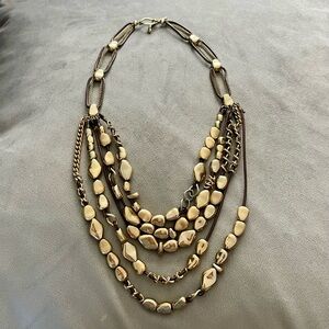 Elegant Multi-Layered Gold-tone and Leather Necklace